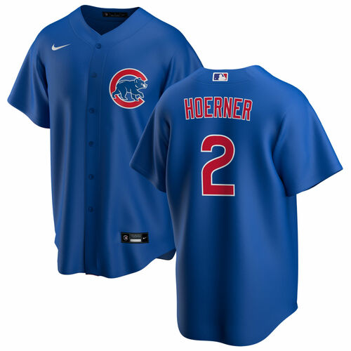 Men's Chicago Cubs #2 Nico Hoerner Blue Cool Base Stitched Baseball Jersey Men's Chicago Cubs #2 Nico Hoerner Blue Cool Base Stitched Baseball Jersey